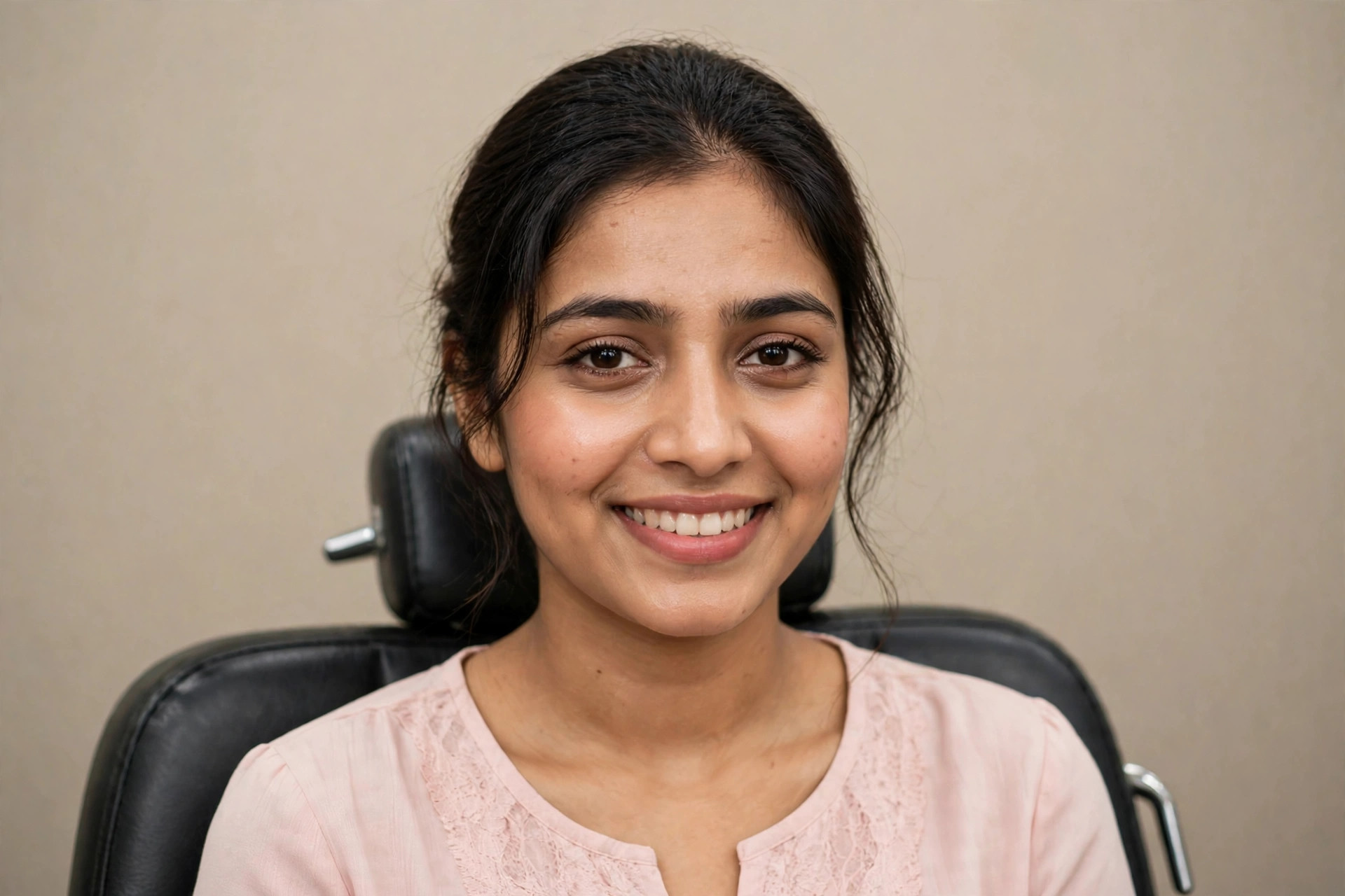 Same woman with fresh glowing skin after facial